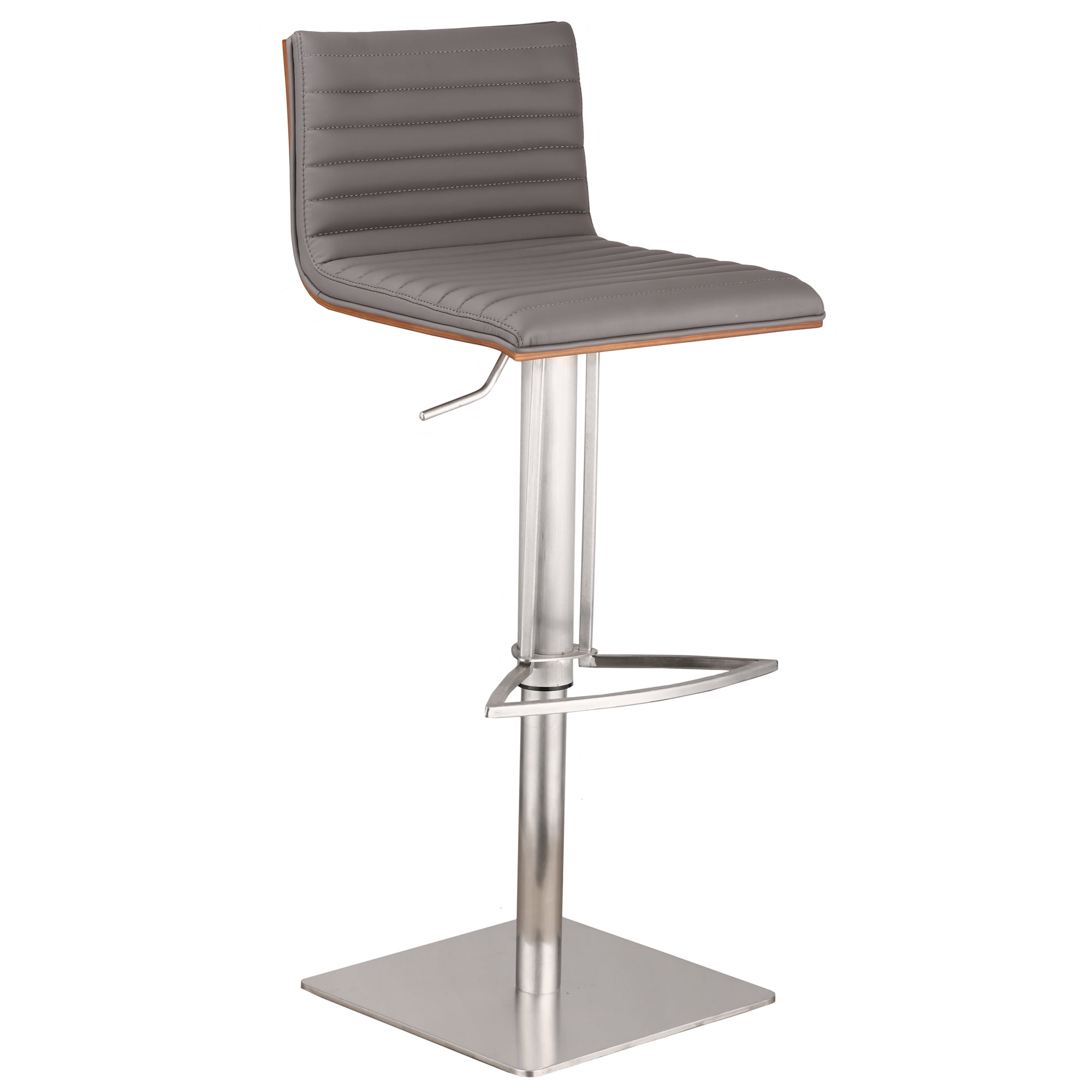 Contemporary 32" Gray Faux Leather & Walnut Swivel Bar Stool