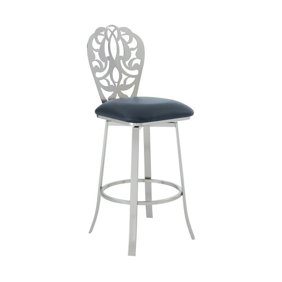 Armen Living Indoor Cherie Contemporary 30" Bar Height Barstool in Brushed Stainless Steel Finish and Gray Faux Leather