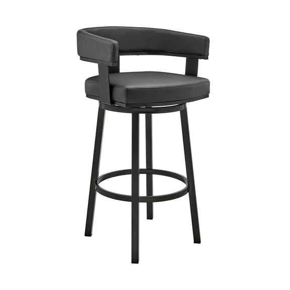Cohen 26" Counter Height Swivel Bar Stool in Black Finish and Black Faux Leather