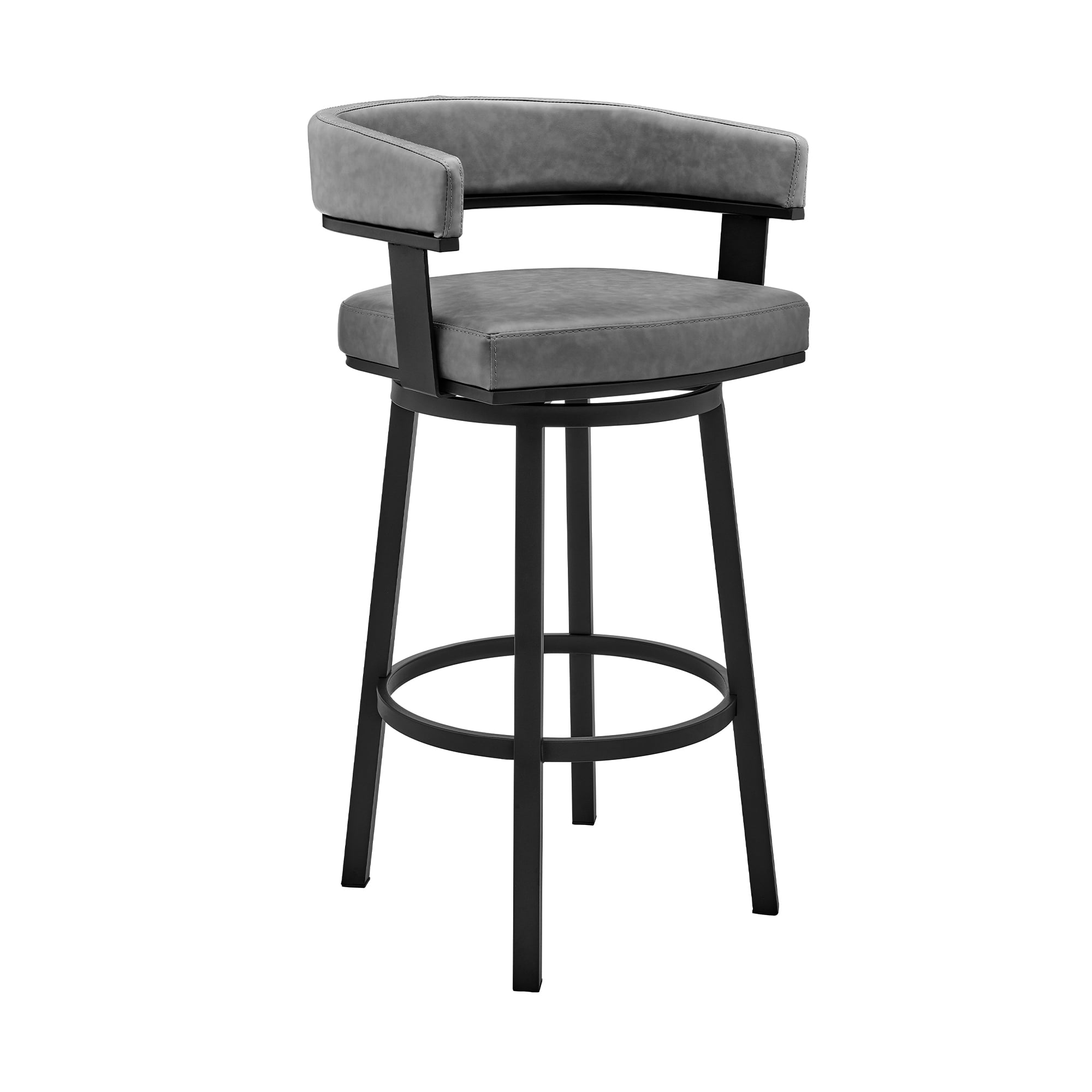 Armen Living Cohen26" Counter Height Swivel Bar Stool in Black Finish and Gray Faux Leather
