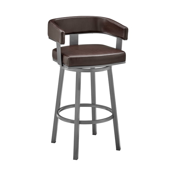 Cohen 26" Counter Height Swivel Bar Stool in Java Silver Finish and Chocolate Faux Leather