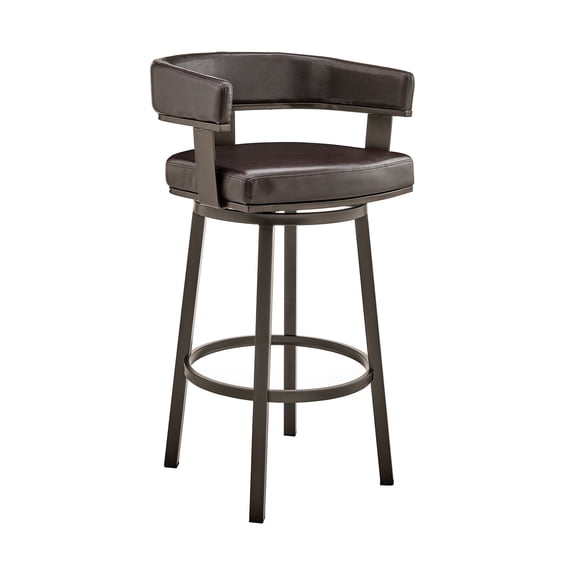 Armen Living Cohen30" Bar Height Swivel Bar Stool in Java Silver Finish and Chocolate Faux Leather