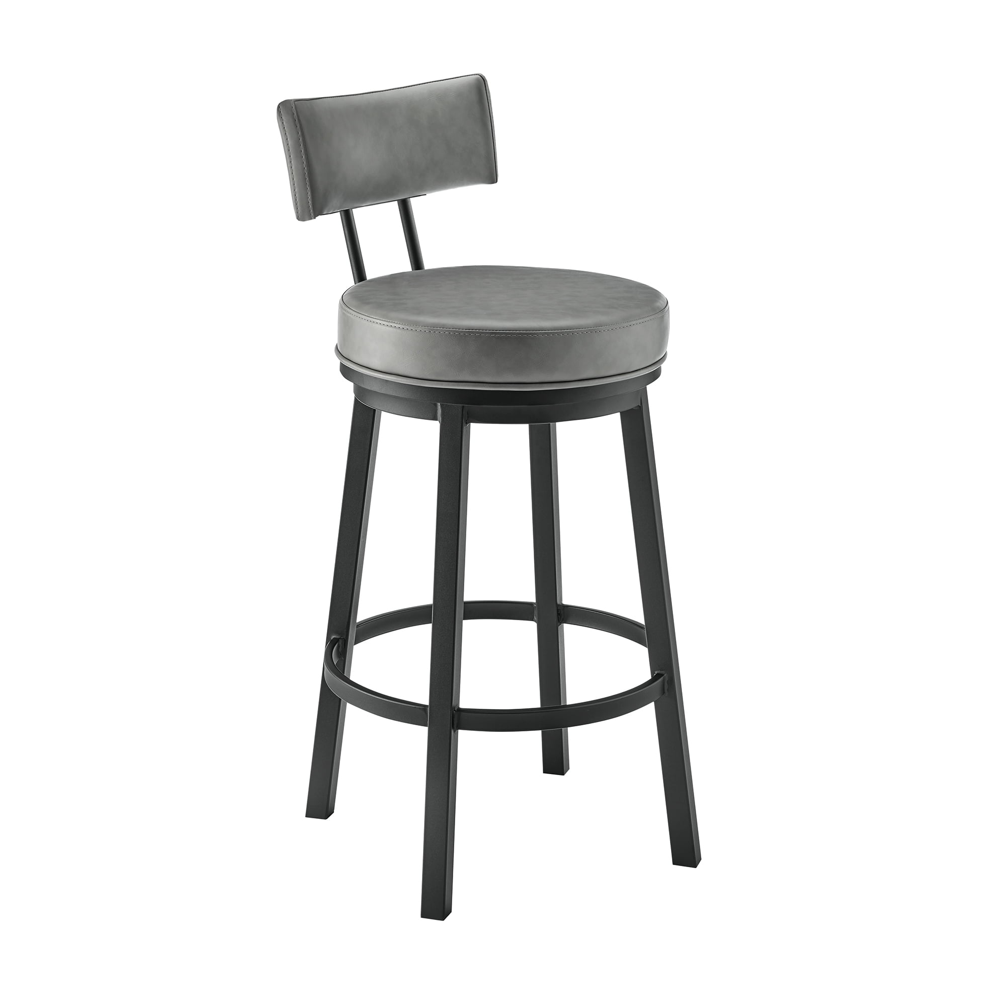 Gray Faux Leather Swivel Bar Stool with Metal Frame
