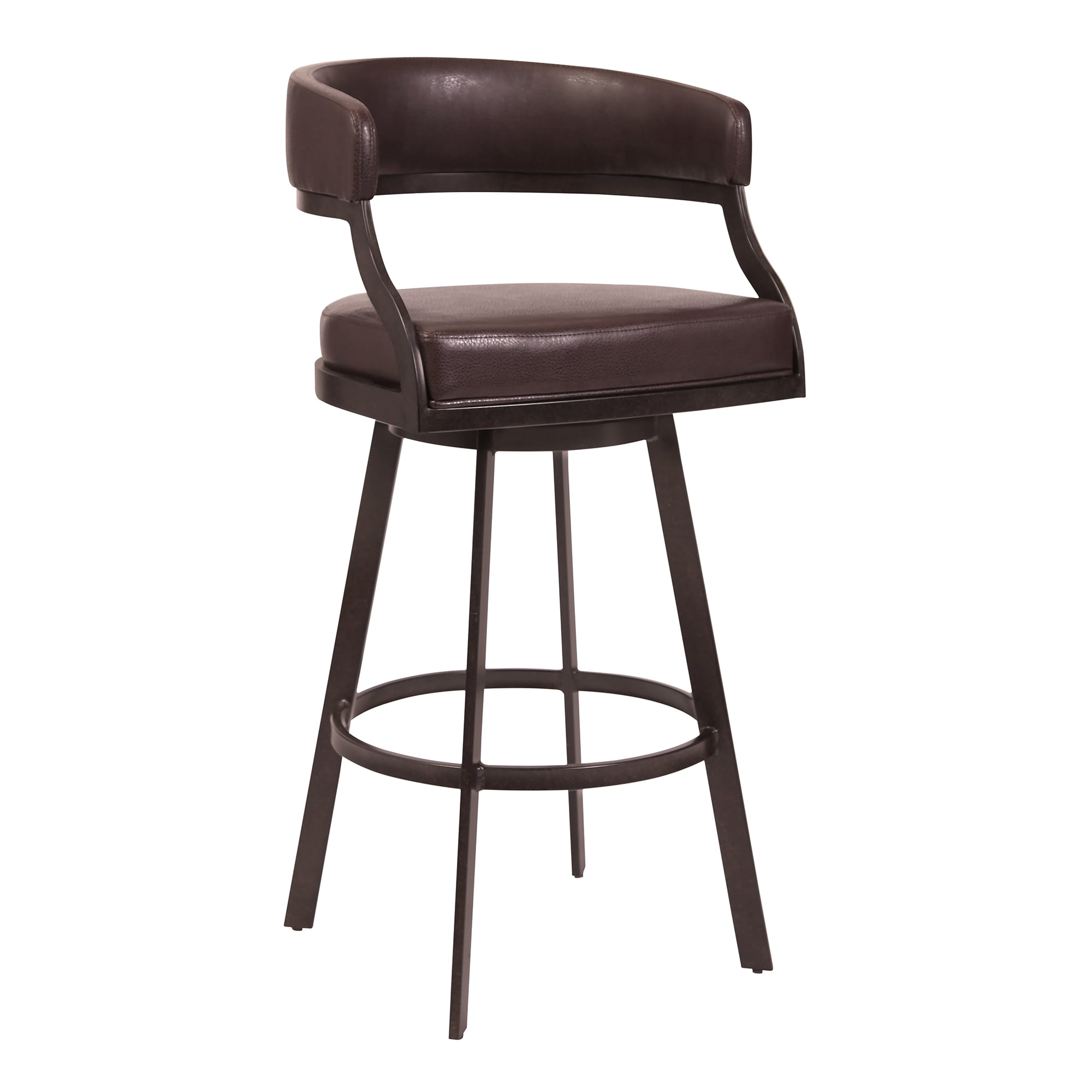 Dione 30" Seat Height Swivel Auburn Bay and Brown Faux Leather Bar Stool for Kitchen Island Counter