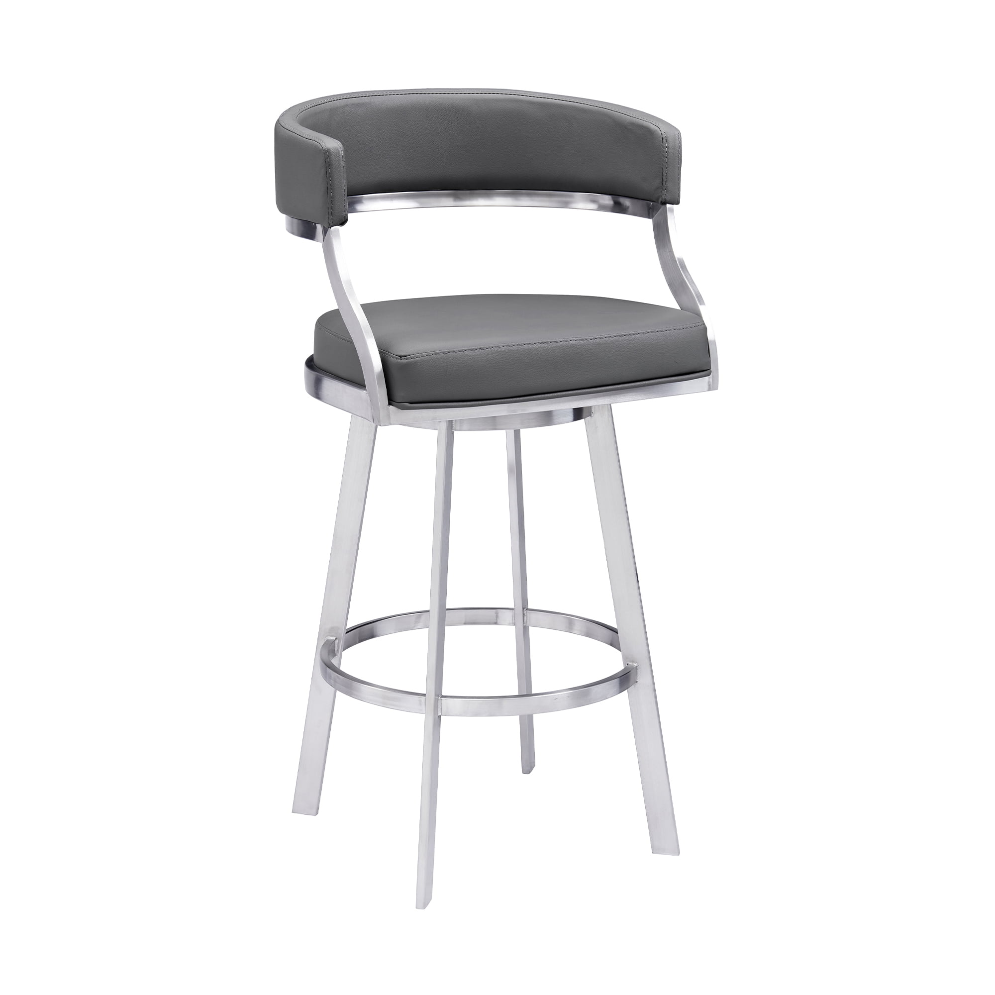 Dione 20" Gray Faux Leather Swivel Metal Bar Stool