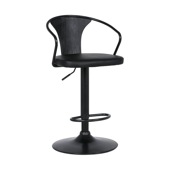 Eagle Adjustable Height Swivel Black Faux Leather and Black Wood Bar Stool with Black Metal Base