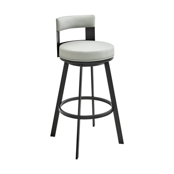 Armen Living Flynn26" Swivel Counter Stool in Black Metal with Light Gray Faux Leather
