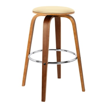 Armen Living Indoor Grady 29" Swivel Gray Faux Leather and Walnut Wood Bar Stool