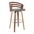 thumbnail image 1 of Jayden 30" Bar Height Swivel Gray Faux Leather and Walnut Wood Bar Stool, 1 of 8