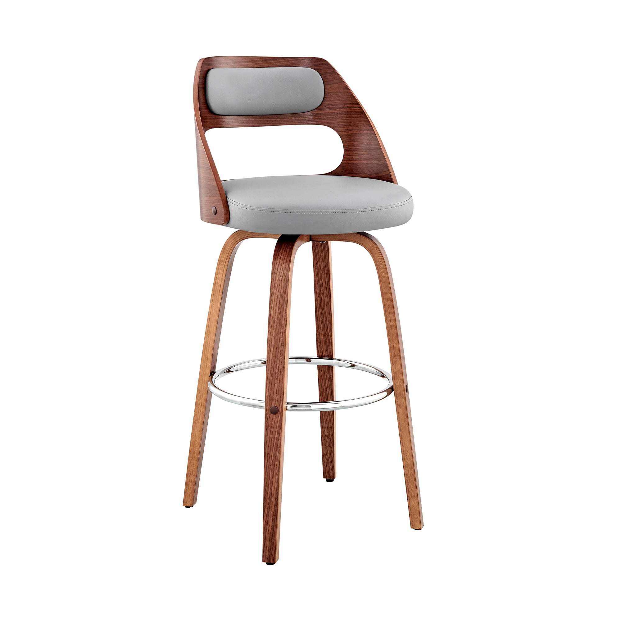 Julius 30" Gray Faux Leather & Walnut Swivel Bar Stool
