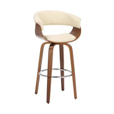 Armen Living Indoor Julyssa 30" Bar Height Swivel Brown Faux Leather and Walnut Wood Bar Stool