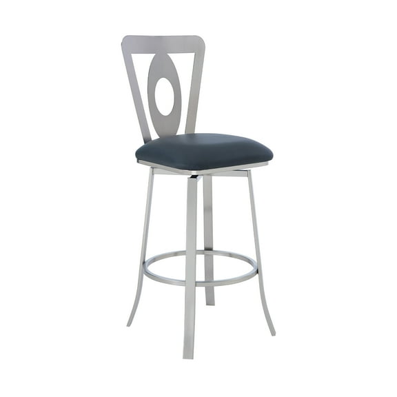 Armen Living Indoor Leland Adjustable Gray Faux Leather and Chrome Finish Bar Stool