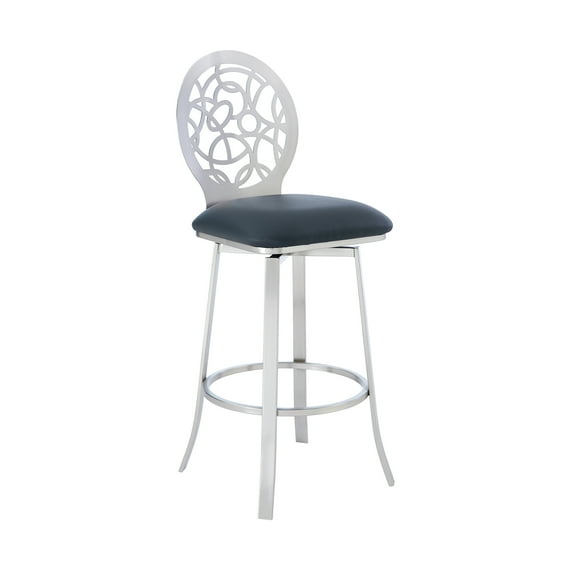 Armen Living Indoor Lottech Swivel Counter Stool in Brushed Stainless Steel with White Faux Leather