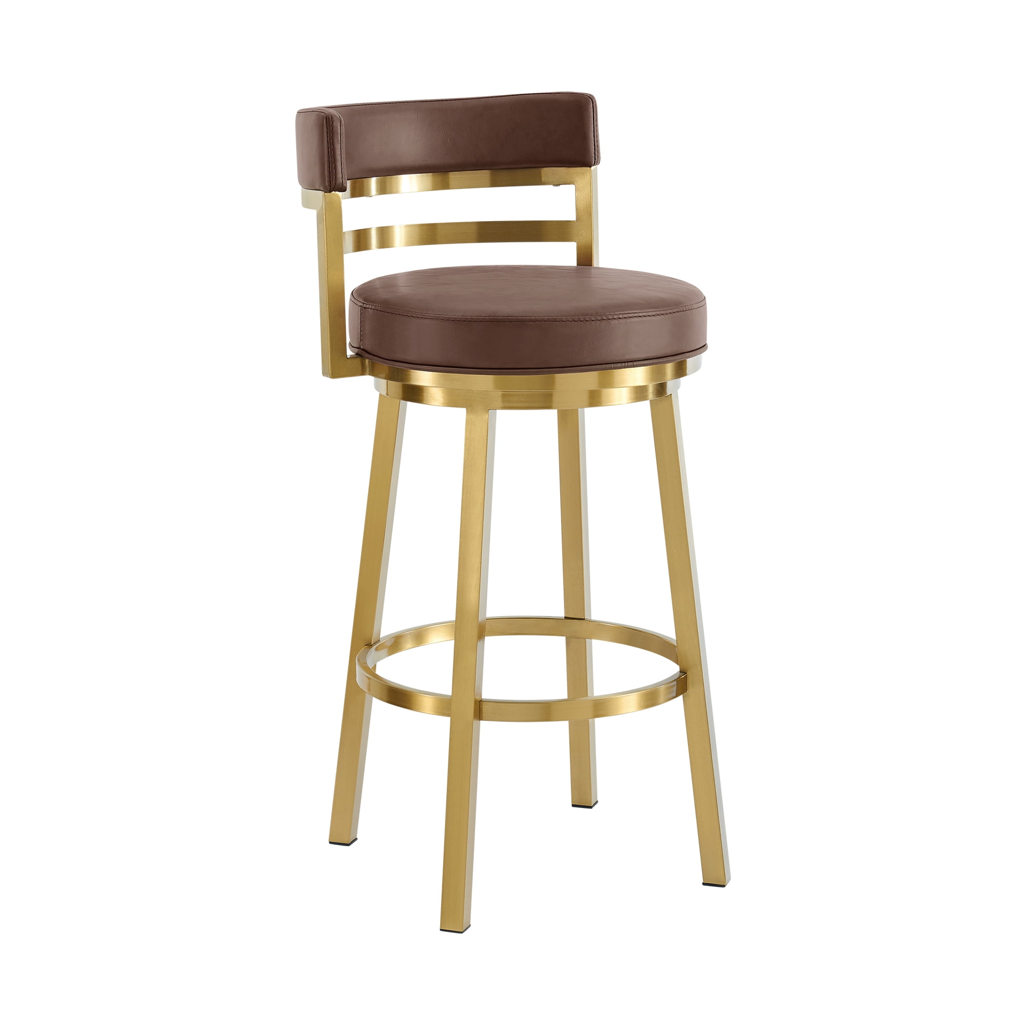 Madrid 26" Swivel Counter Stool in Gold Brushed Stainless Steel with Vintage Coffee Faux Leather