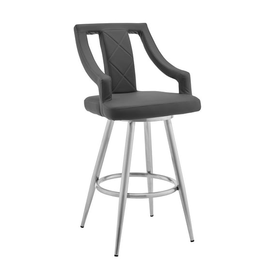 Armen Living Indoor Malibu Swivel Barstool In Black PU/ Walnut Veneer and Chrome Base
