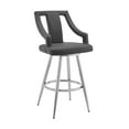 thumbnail image 1 of Armen Living Indoor Maxen 26" Gray Faux Leather and Brushed Stainless Steel Swivel Bar Stool, 1 of 9