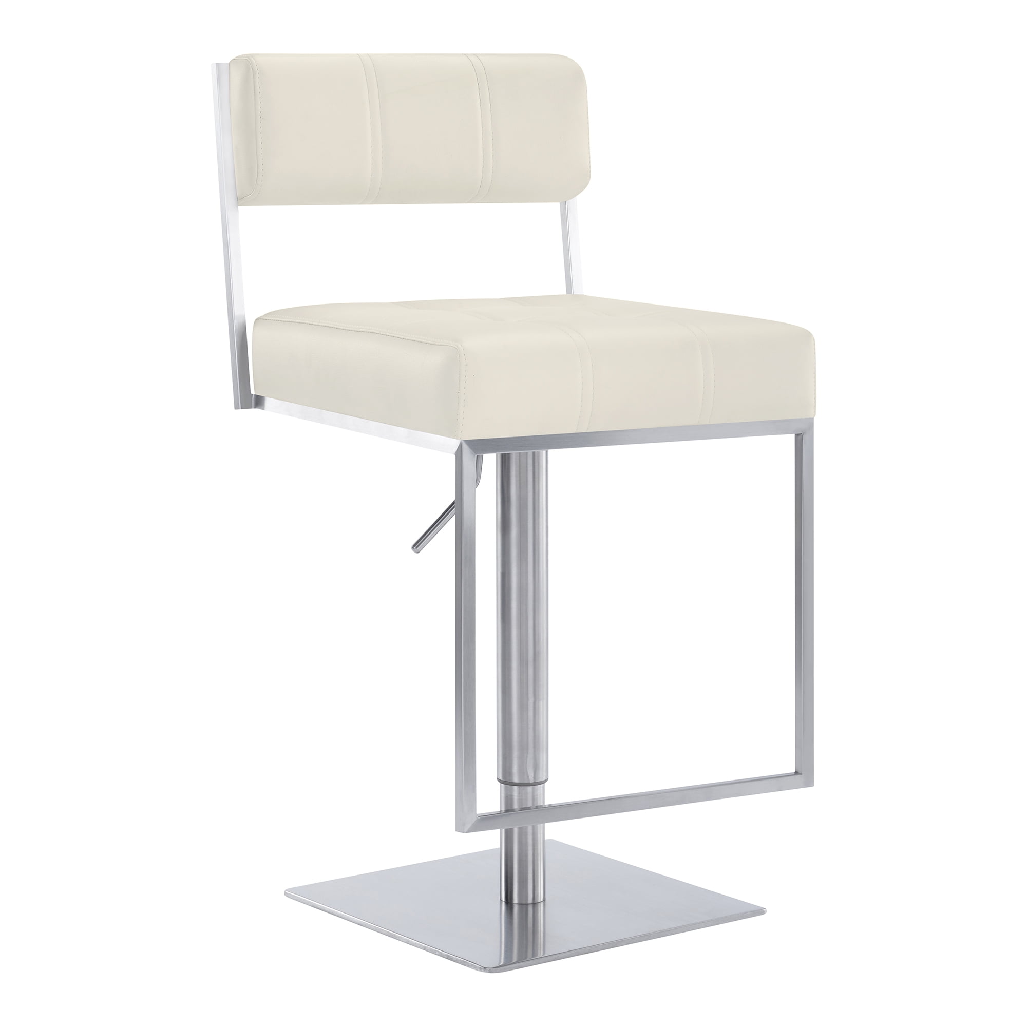 Armen Living Indoor Michele Swivel Adjustable Height Gray Faux Leather and Brushed Stainless Steel Bar Stool