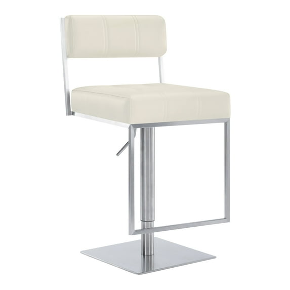 Armen Living Indoor Michele Swivel Adjustable Height Gray Faux Leather and Brushed Stainless Steel Bar Stool