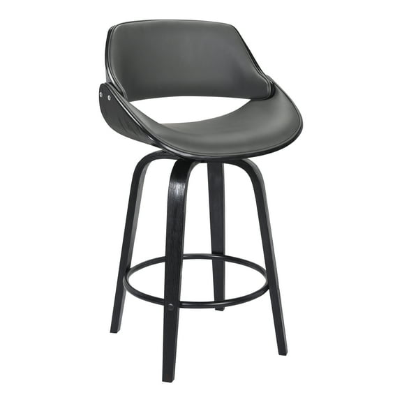 Armen Living Indoor Milan Adjustable Swivel Gray Faux Leather and Black Wood Bar Stool with Black Base