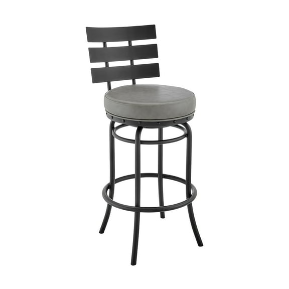 Armen Living Indoor Nash Adjustable Black Wood Bar Stool in Light Gray Fabric with Black Metal