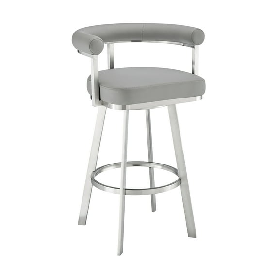 Armen Living Indoor Nolagam Swivel Bar Stool in Brushed Stainless Steel with Black Faux Leather