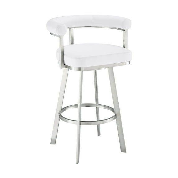 Armen Living Indoor Nolagam Swivel Counter Stool in Brushed Stainless Steel with Light Gray Faux Leather