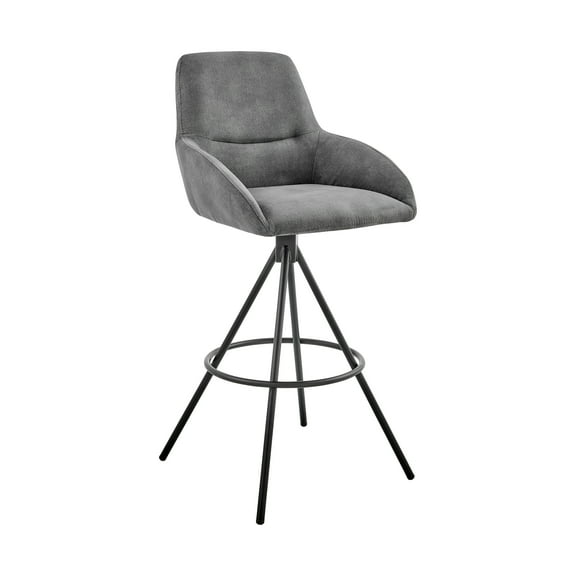 Armen Living Indoor Nova 30" Bar Height Metal Swivel Barstool in Ford Black Pu and Mineral Finish