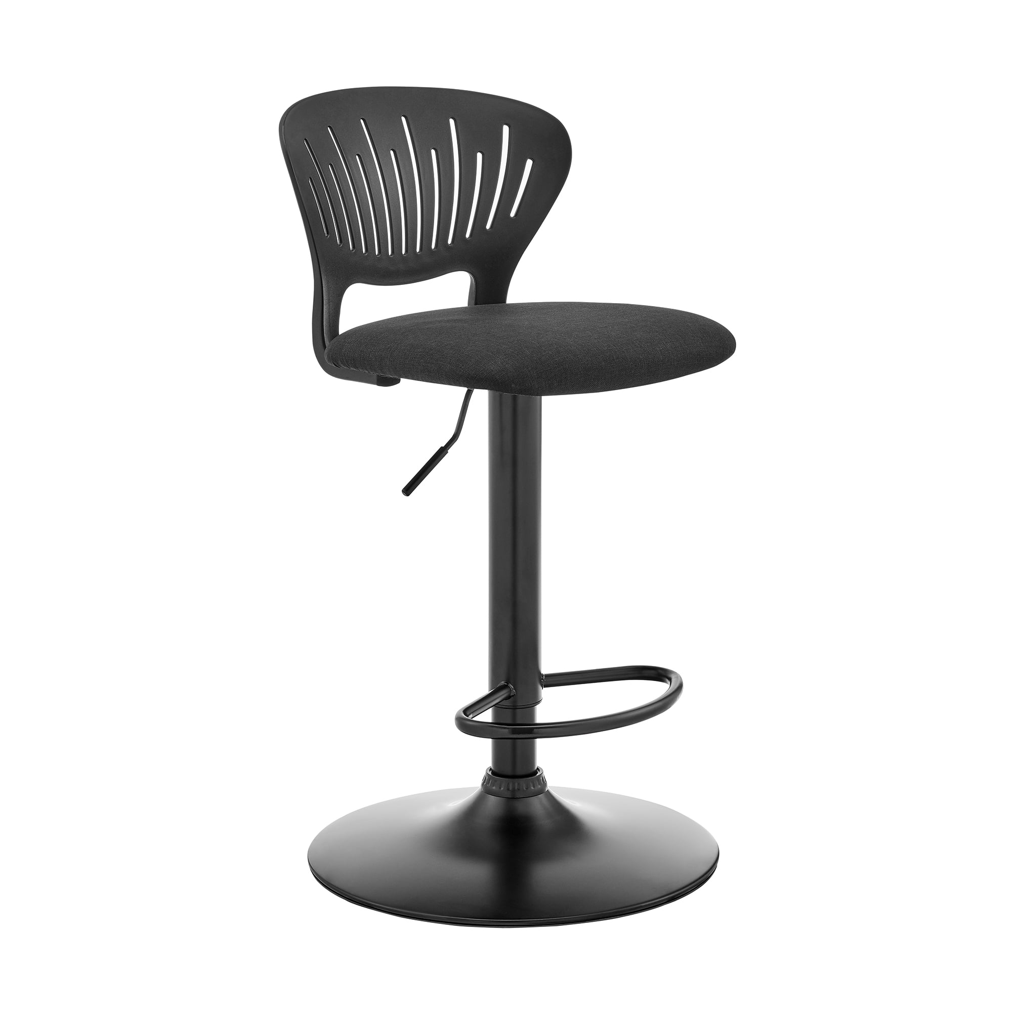 Armen Living Indoor Odessa 30" Bar Height Bar Stool in Charcoal Fabric and Black Finish