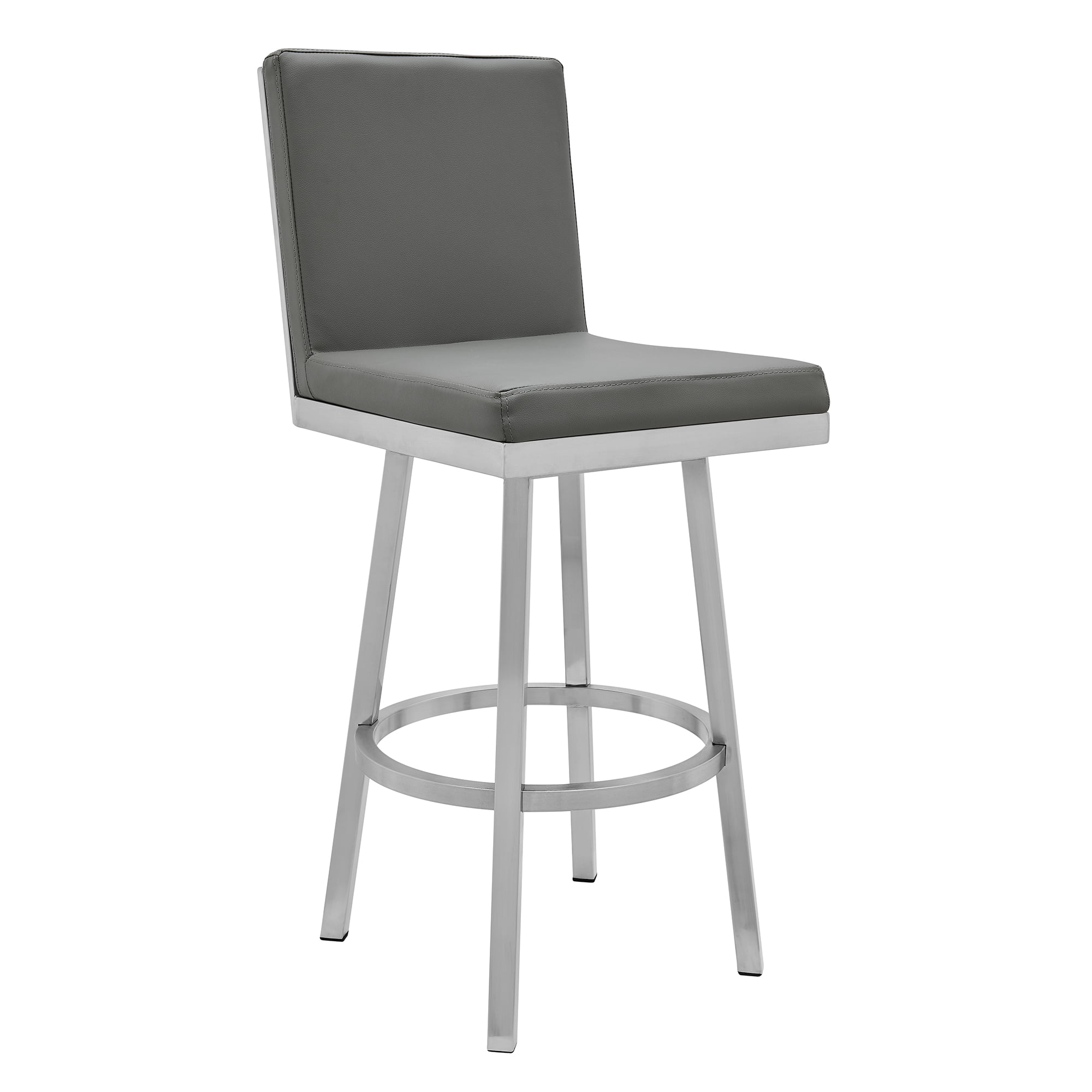 Gray Faux Leather and Metal Swivel Bar Stool