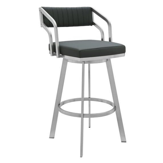 Armen Living Indoor Saturn 30" Swivel Bar Stool with Gold Brushed Stainless Steel and White Faux Leather