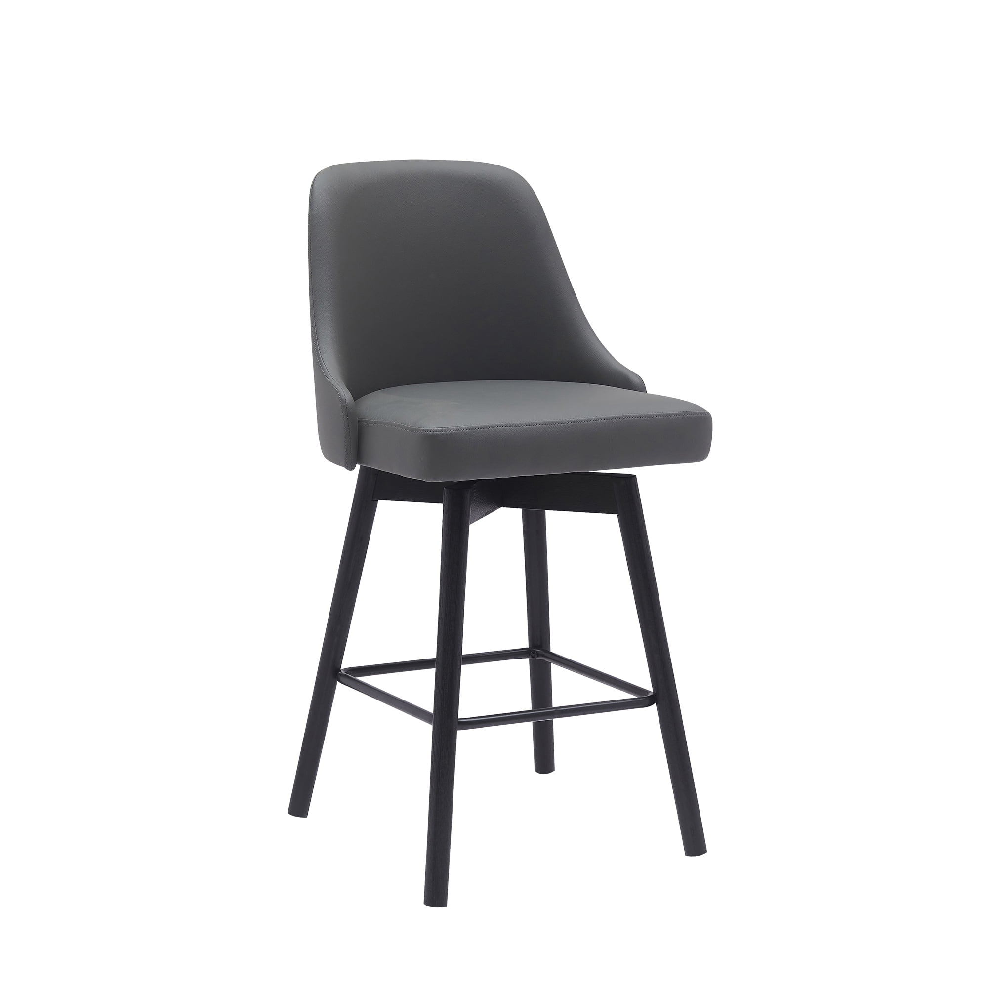 Armen Living Indoor Shelly 30" Bar Height Swivel Cream Faux Leather and Walnut Wood Bar Stool