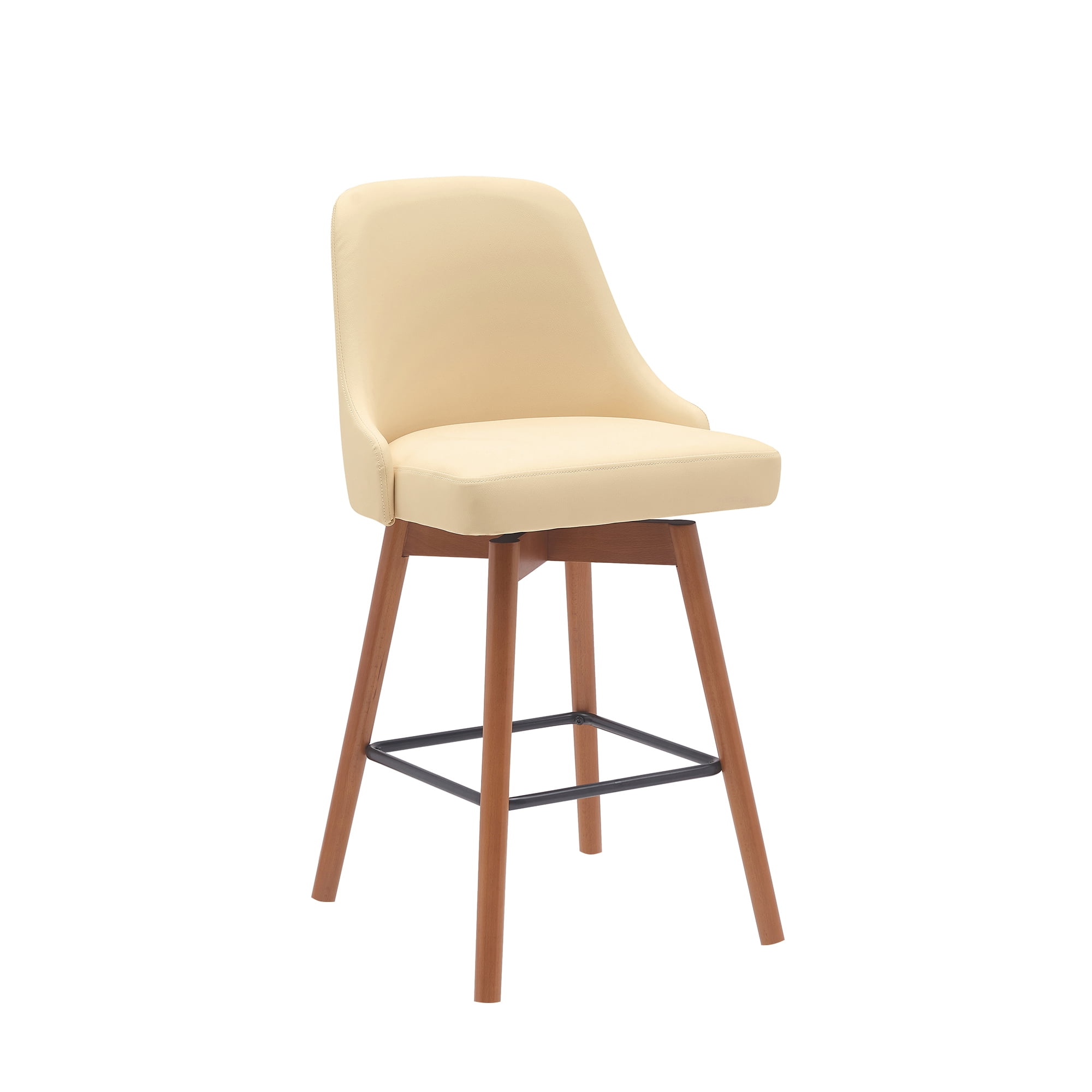 Cream Faux Leather Walnut Wood Swivel Counter Stool