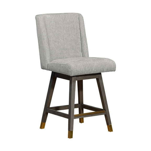 Armen Living Indoor Sonia 30" Bar Height Swivel Gray Faux Leather and Walnut Wood Bar Stool