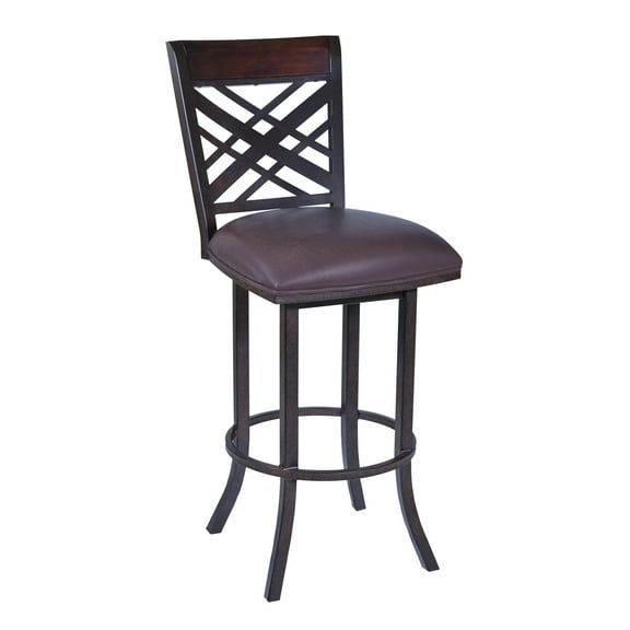 Armen Living Indoor Storm Barstool in Chrome finish with Walnut wood and Black Faux Leather
