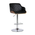 thumbnail image 1 of Toby Black Faux Leather Adjustable Height Swivel Walnut Wood and Chrome Bar Stool, 1 of 6