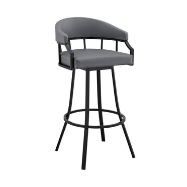 Armen Living Lorin 26" Counter Height Swivel Bar Stool - Silver Frame, White Faux Leather