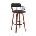 thumbnail image 1 of Willow 30" Swivel Walnut Wood Bar Stool in Black Faux Leather with Golden Bronze Metal, 1 of 10
