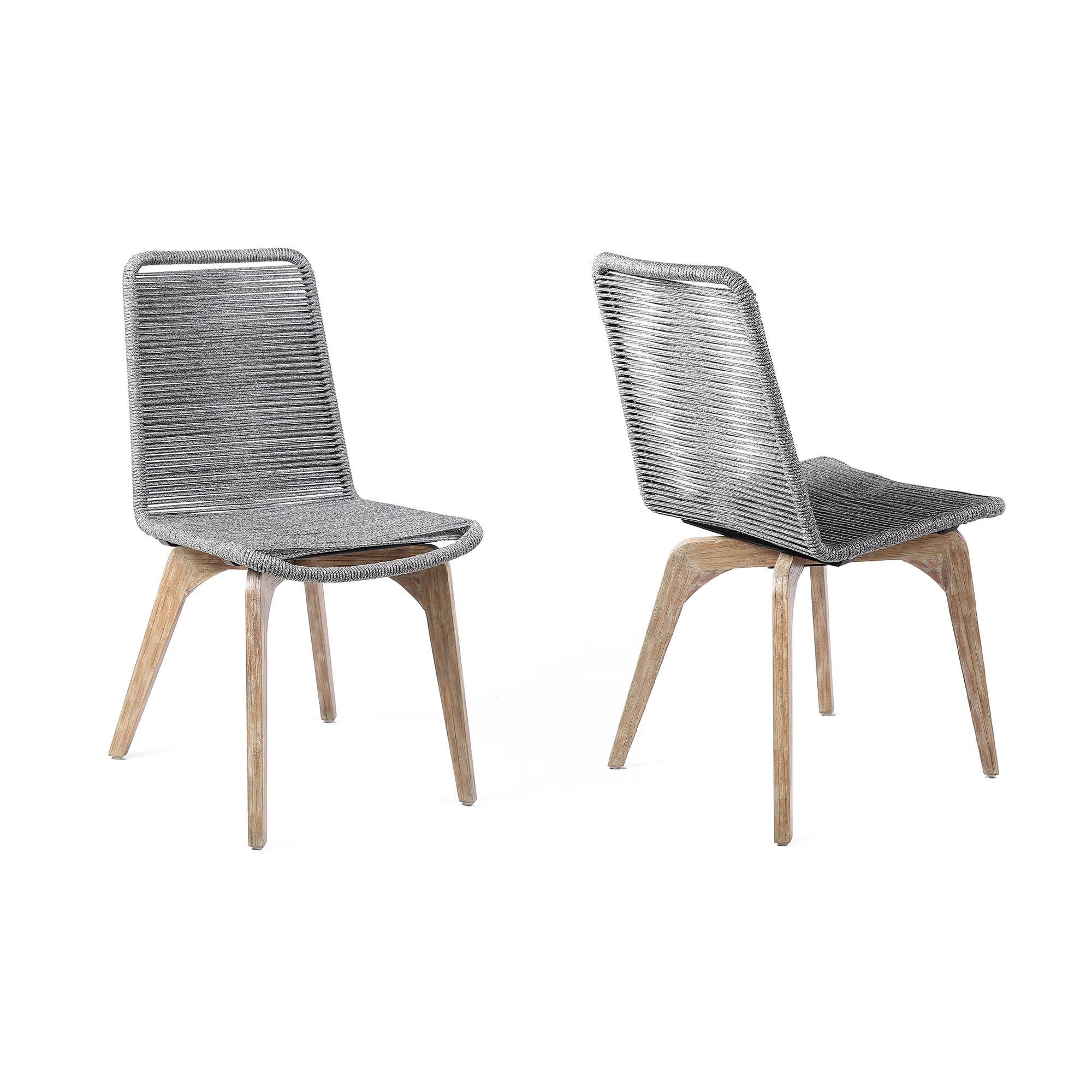 Gray Rope and Eucalyptus Wood Outdoor Dining Chairs, Set of 2