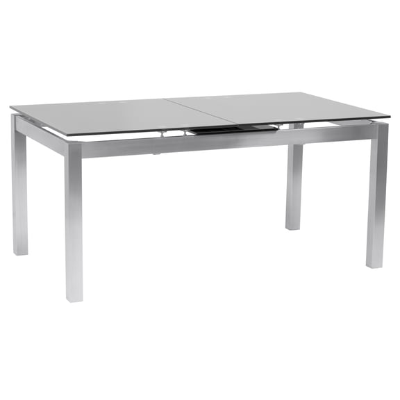 Armen Living Ivan Extension Dining Table with Brushed Stainless Steel and Gray Tempered Glass Top