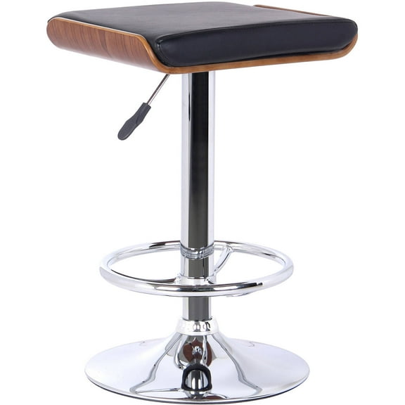 Armen Living Java Barstool, Chrome Finish with Walnut Wood and PU Upholstery