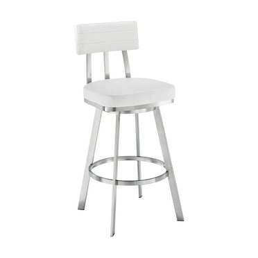 Armen Living Jinab 26" Metal & Faux Leather Swivel Counter Stool in White/Chrome