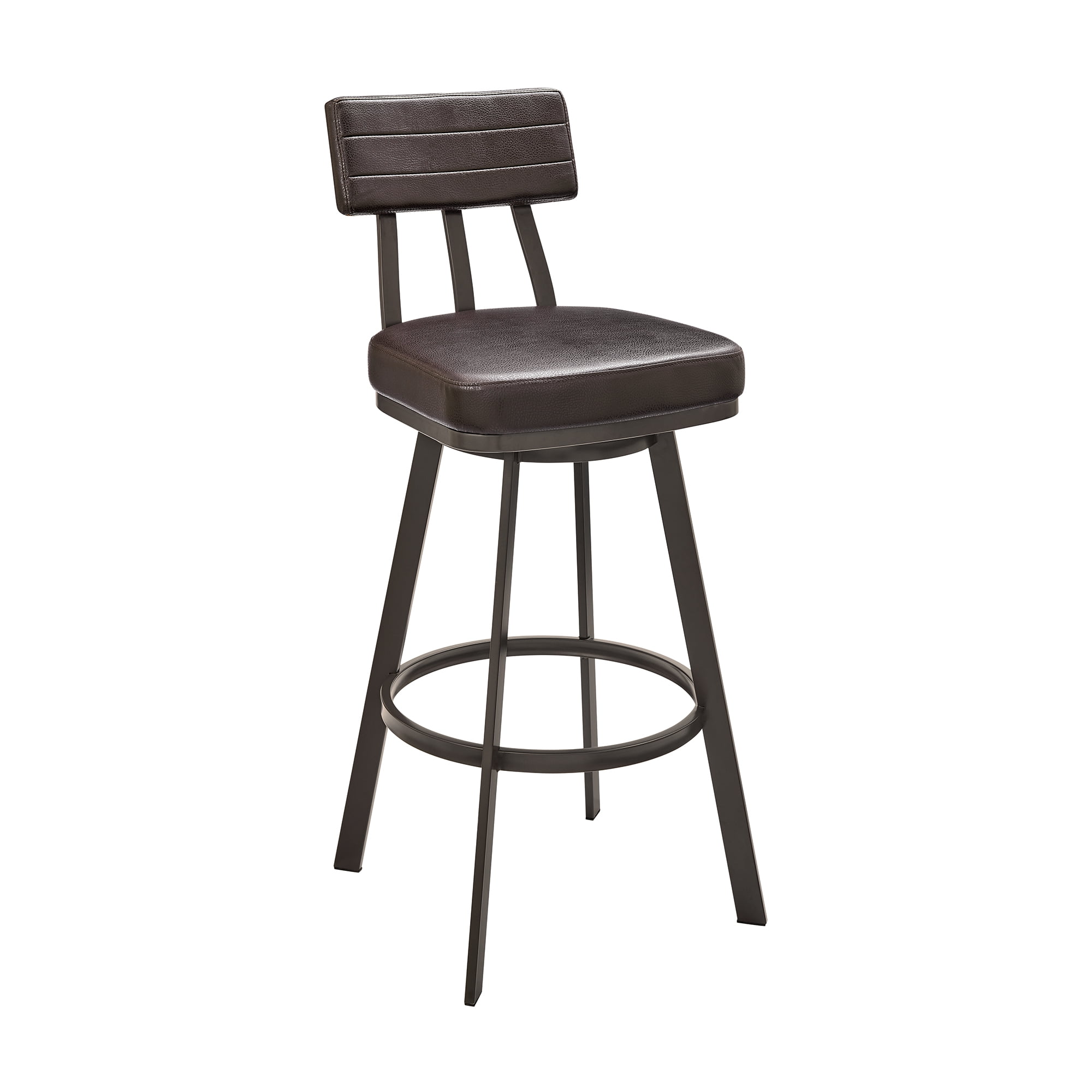 Armen Living Jinab 30" Swivel Metal & Faux Leather Bar Stool in Brown