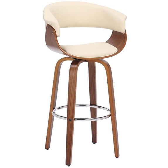 Julyssa 26" Counter Height Swivel Cream Faux Leather and Walnut Wood Bar Stool