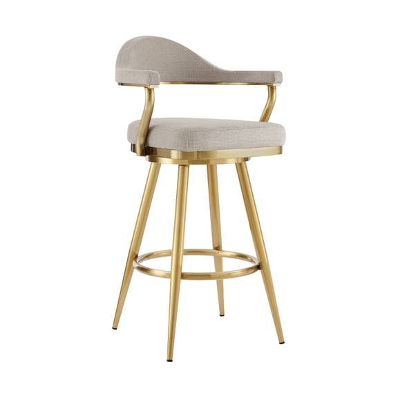 Justin 26" Swivel Counter Stool with Gold Brushed Stainless Steel and Taupe Fabric