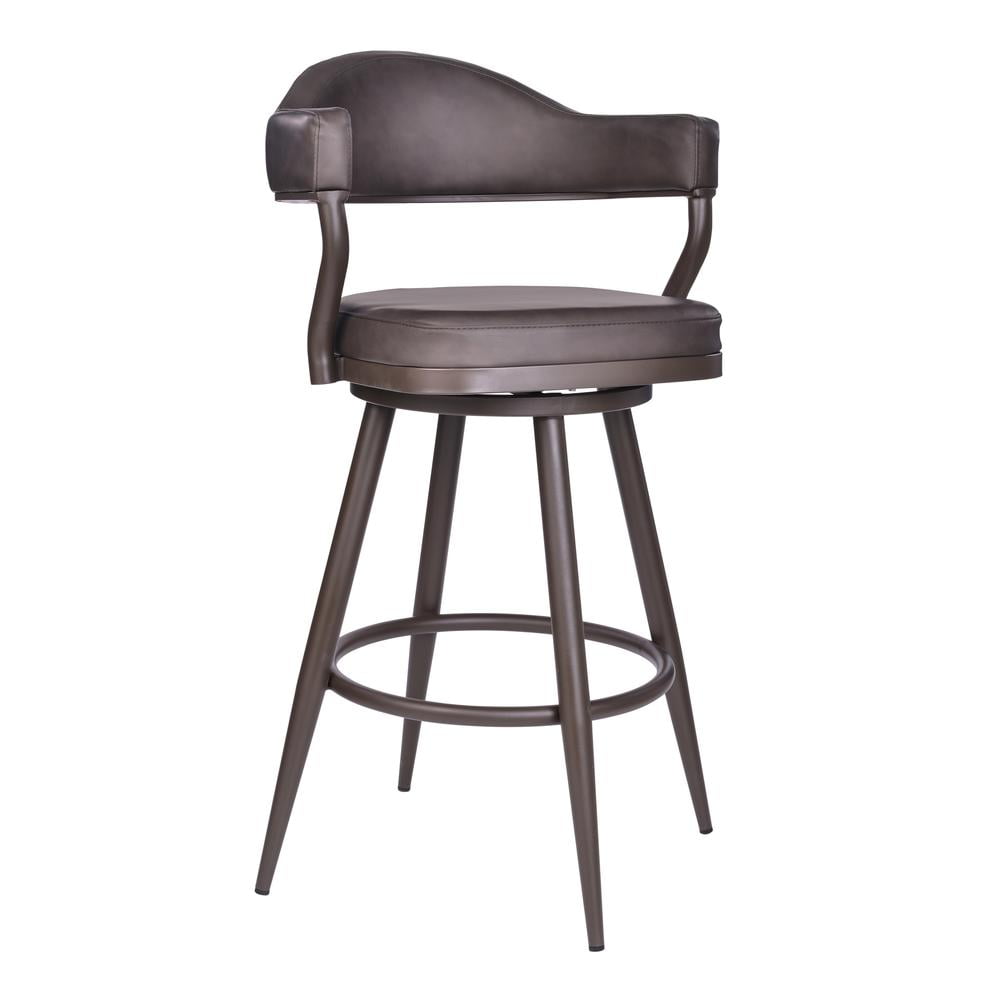 Vintage Brown Faux Leather Swivel Barstool with Metal Frame
