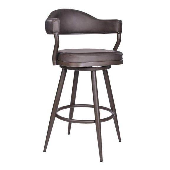 Armen Living Justin Modern 26" Faux Leather Swivel Counter Stool in Brown