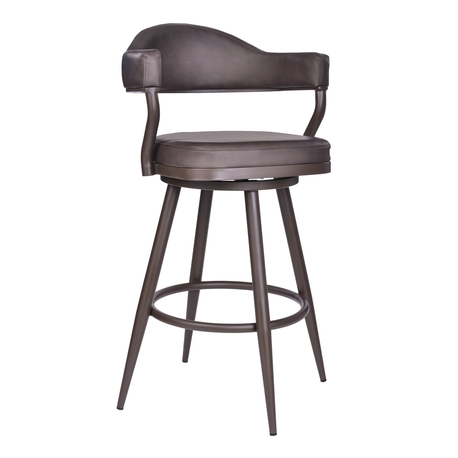 Vintage Brown Swivel Bar Stool with Metal Frame and Leather Upholstery