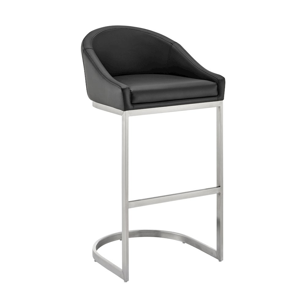 Katherine 30" Black Faux Leather and Chrome Bar Stool