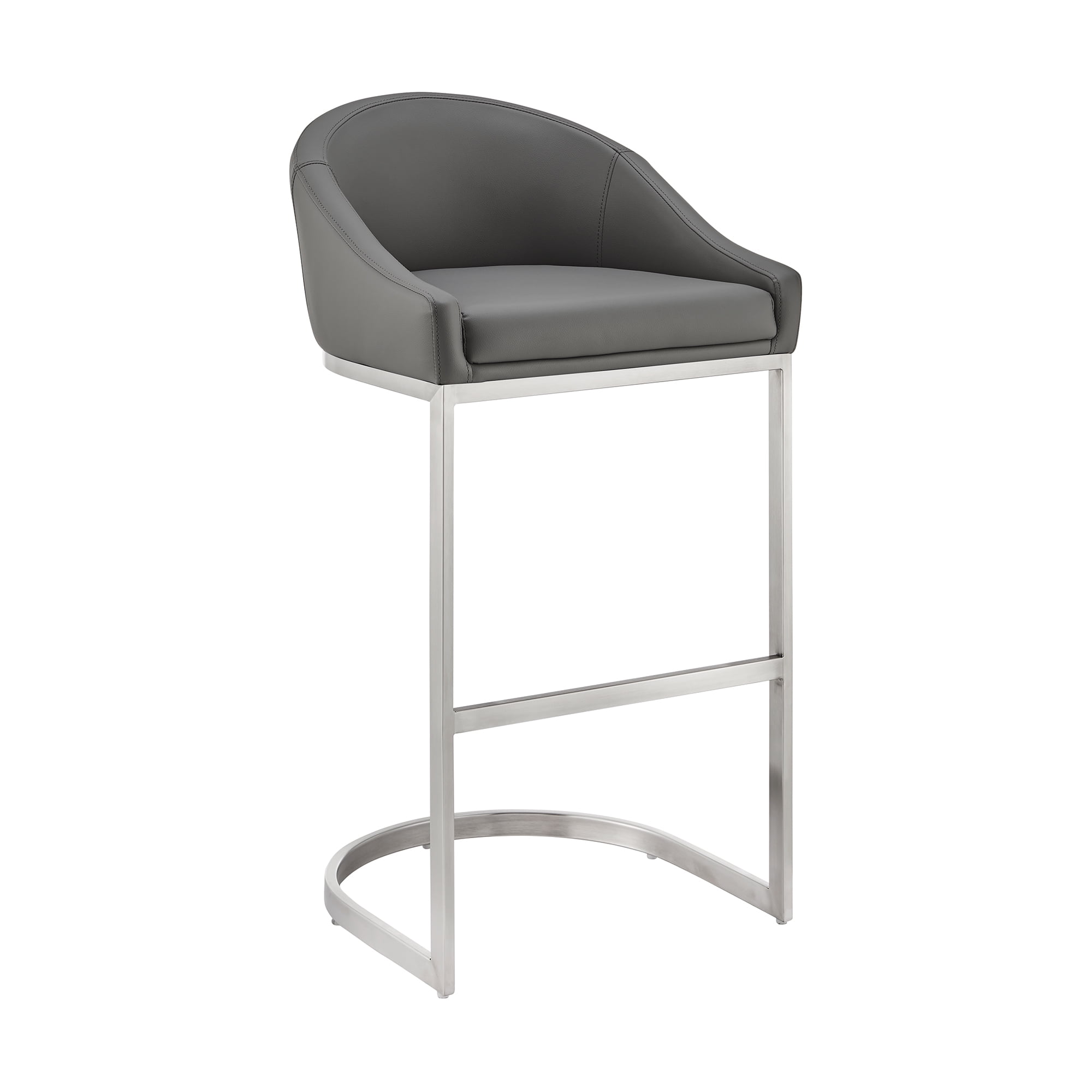Armen Living Katherine30" Bar Stool in Brushed Stainless Steel with Gray Faux Leather