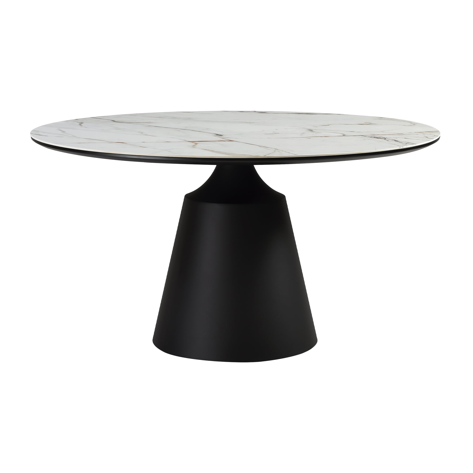 Knox Round Black Marble Top Dining Table with Pedestal Base
